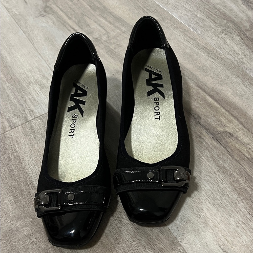 Anne Klein Black Flats with Buckle Detail